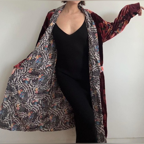 Free People Wild Nights velvet Duster Cardigan kimono robe jacket - Picture 4 of 8